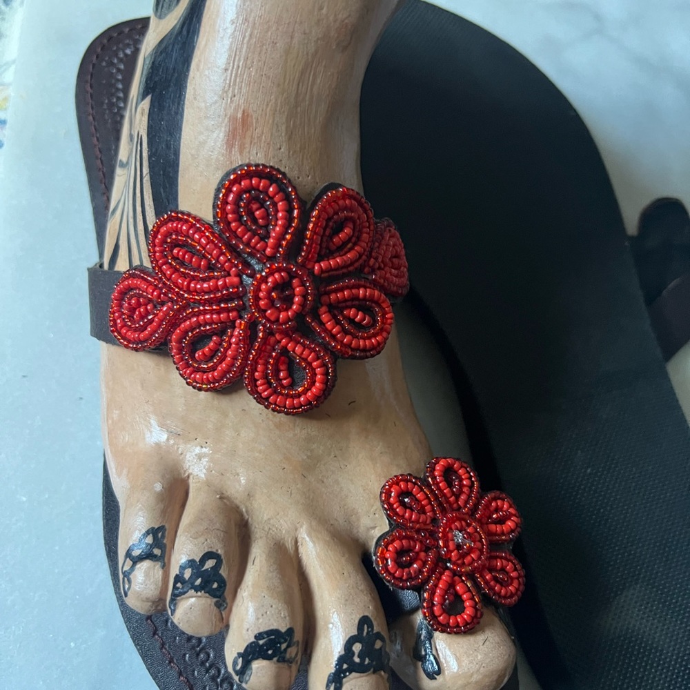 Leather beaded sandals